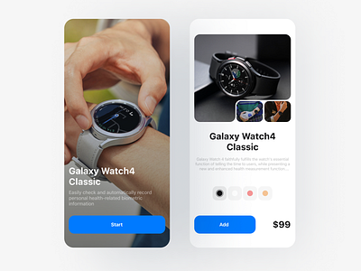 E-Commerce App - Galaxy Watch4 Classic app apple blue clean commerce ecommerce galaxy minimalistic mobile samsung shop top ui ux watch
