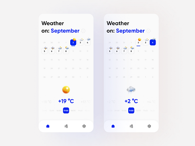 Weather App app blue clean interface minimalism mobile mobile app playoff raun sun thermometr u ui ux weather weather app weather forecast weather widget white