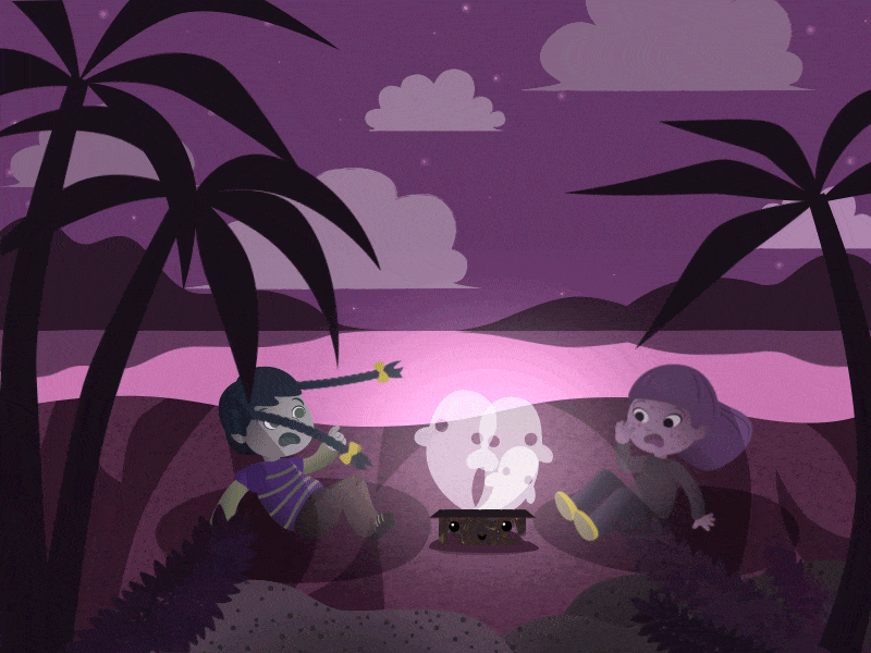 Halloween Surprise - the forlorn spirits of the summoning crate 2d adobe after effects adobe aftereffects adobeaftereffects after effects after effects animation aftereffects animation beach cute design ghosts halloween halloween animation illustration motion design motion design school purple purple hues spooky