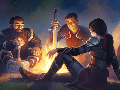 Three adventurers 2d adventurers aleksey litvishkov art campfire fantasy illustration арт фэнтези