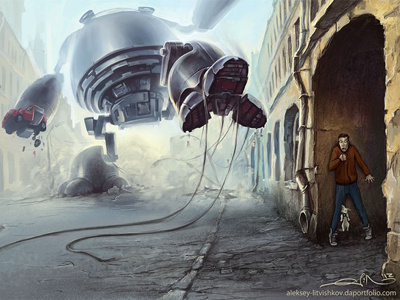 Promenade art illustration megabot prominade sci fi