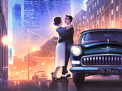 Illustration for music album 2d album art car illustration love music night retro