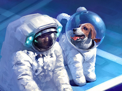 In motion art dog illustration space spacedog