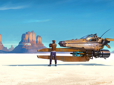 In White Desert 2d art art desert glisser illustration mountains sci fi tanker wanderer