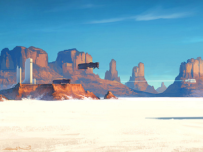 In White Desert (+process) 2d art desert glisser illustration mountains sci fi tanker wanderer