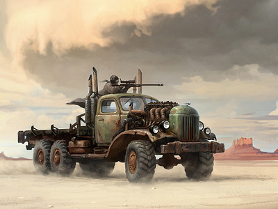 Desert III 2d aleksey litvishkov art desert illustration old car post apocalypse rust sandstorm sniper truck