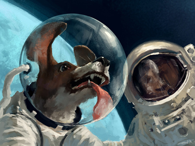 In out space art digital art dog illustration space spacedog