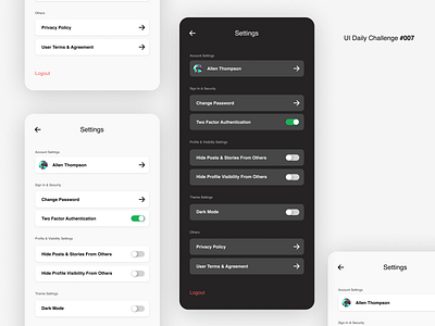 Daily UI #007 - Settings Page daily100challenge dailyuichallenge settings page uidesign