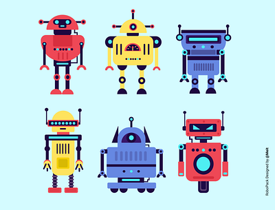 Robot Illustrations Pack of 6 flatillustration robotillustrations robots