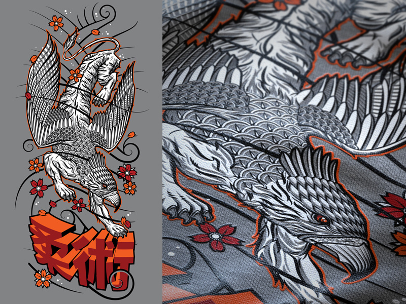 Irezumi Griffin jiujitsu illustration typography vector