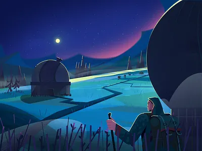 Night sky character character design fireart fireartstudio forest illustraion illustration night observatory space stars