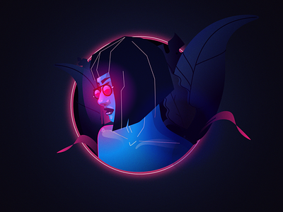 Neon mood cyberpunk dark fireart fireartstudio girl illustraion illustration neon neon colors neon light vector woman