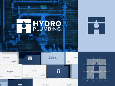 Hydro Plumbing Logo Design brand branding company design drops handyman heating hvac identity logo logotype negative space pipes plumber plumbing plumbing and heating service simple water wrench