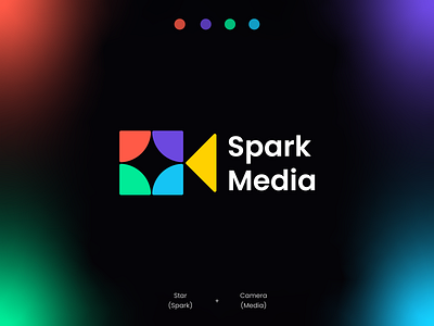 Spark Media Logo Design brand branding business camera company design entertaiment flat fun geomtric identity logo logomark media modern playful shape simple spark star