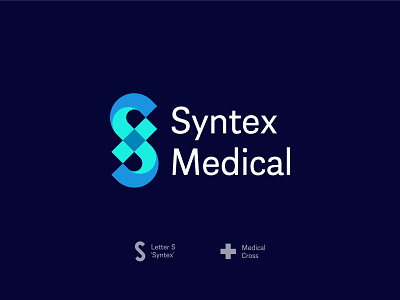 Syntex Medical Logo Design app brand identity branding business clinic combination company design drugs healthcare letter s logo logomark mark medical cross medicine modern simple symbol wellness