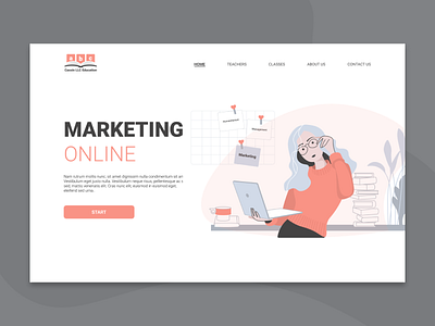 Landing page for online learning advertising design first screen flat graphic design illustration landing page marketing online education student stylish trendy updated vector