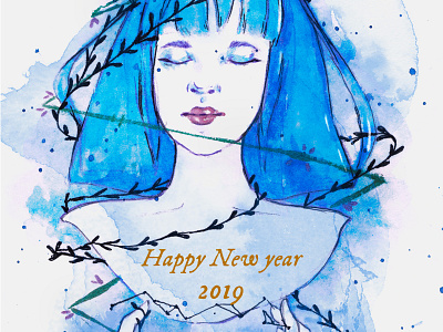 Illustration - Happy New year 2019 art blue design drawing graphic design happy christmas illustration new year 2019 painting watercolor
