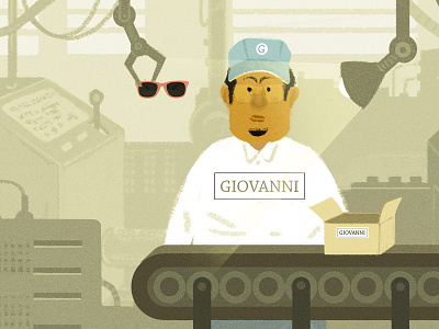 Tester animation factory illustration italy sunglasses texture worker