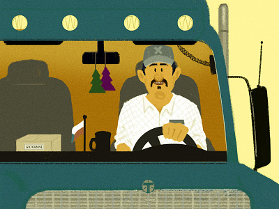Tarek comic driver driving illustration retro trailer
