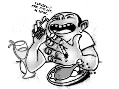 Spising caricature cigarette drinking eating food fun humor illustration loud talking vine