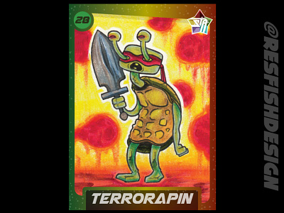 Far Out Dudes 2 Trading Card : Terrorapin character design colored pencil illustration trading card turtle