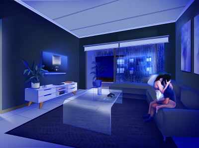 LOFI Nights animation chill home illustration interior lofi music rain stay home stay safe
