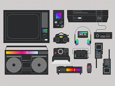 Ay yes, the 80s! 80s animated black and white gadgets gradient minimalist retro retrowave technology