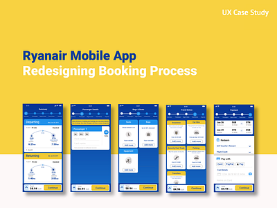 Ryanair-Redesigning Booking Process app branding case study design thinking dublin mobile app product design redesign ryanair ui ux ux case study ux design