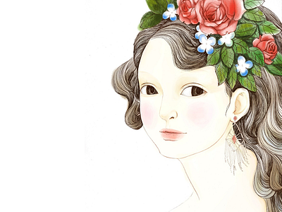 Woman with flowers drawing flower girl illustration