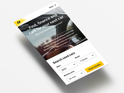 PCP Plus. Car financing reimagined for the AA UI/UX car design figma flat landing minimal pixel perfect responsive screen search theaa ui used car ux
