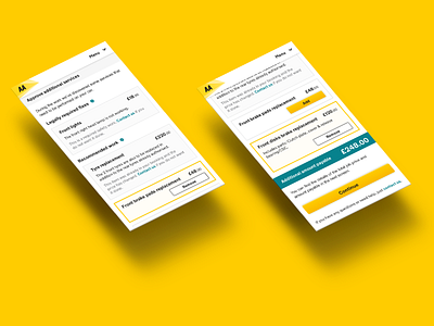 Car repair and servicing app for the AA (Uber colab) - UI/UX add additional car cards design figma flat items minimal mobile price repair responsive services ui ux web