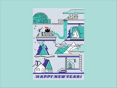 Happy New Year aftereffect christmas congratulations design dreams game gif gif animation greetingcard holyday illustration landscape magic new year 2019 stickers ui vector visualization winter party wishes