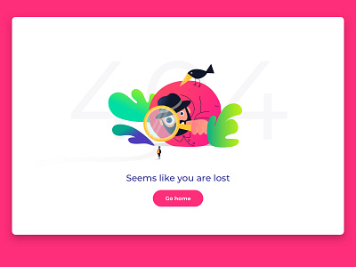 404 Error State 404 error 404 page adventure ai bird challenge character detective fairy tale giant illustration lost on the road pink road search traveller ui vector webdesing