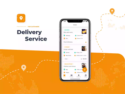 Delivery Service | Customer App aftereffect animation card date datepicker design gif ios iphone map mobile parcels product route status tags travel vector