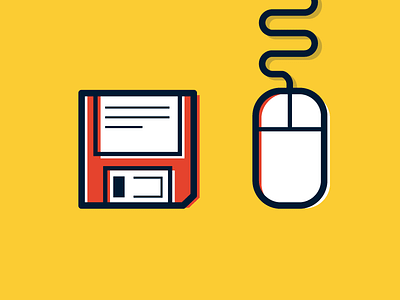 Retro Tech disk illustration minimal mouse offset tech