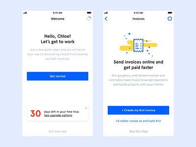 Invoice App app apple invoice ios mobile onboarding ui ux welcome