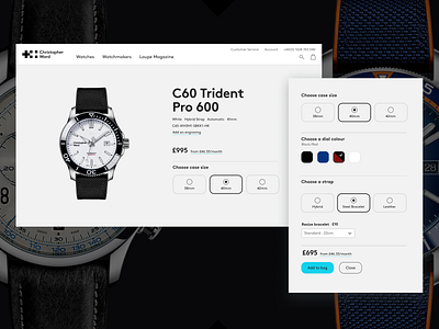 Christopher Ward product customisation customisation ecommerce shopping ui watches website design