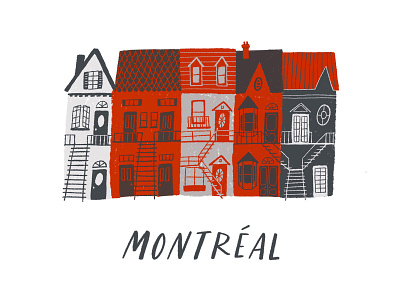 Montreal brownstone digital houses illustration midcentury montreal procreate art street