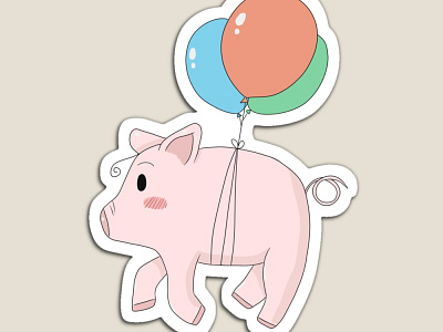 Funny Floating Pig Illustration