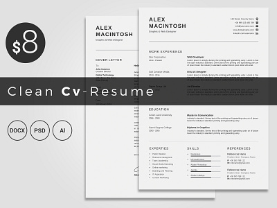 Clean Cv-Resume black cv design clean resume creative resume curriculum vitae cv design diy resume docx editable resume elegant resume female resume infographic resume minimal modern resume photoshop resume printable resume professional resume resume template resumecv template word word resume