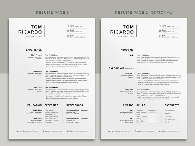 Resume Template / CV by designsbird on Dribbble