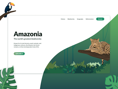 Amazonia Landing Page adobe illustrator amazonia clean concept daily ui design figma flat green landing landing page nature ui uiux user inteface ux visual design web website