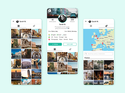 Travelers Meeting App app challenge challenges clean concept daily ui design figma flat interface mobile profile traveling ui uiux user profile ux visual design