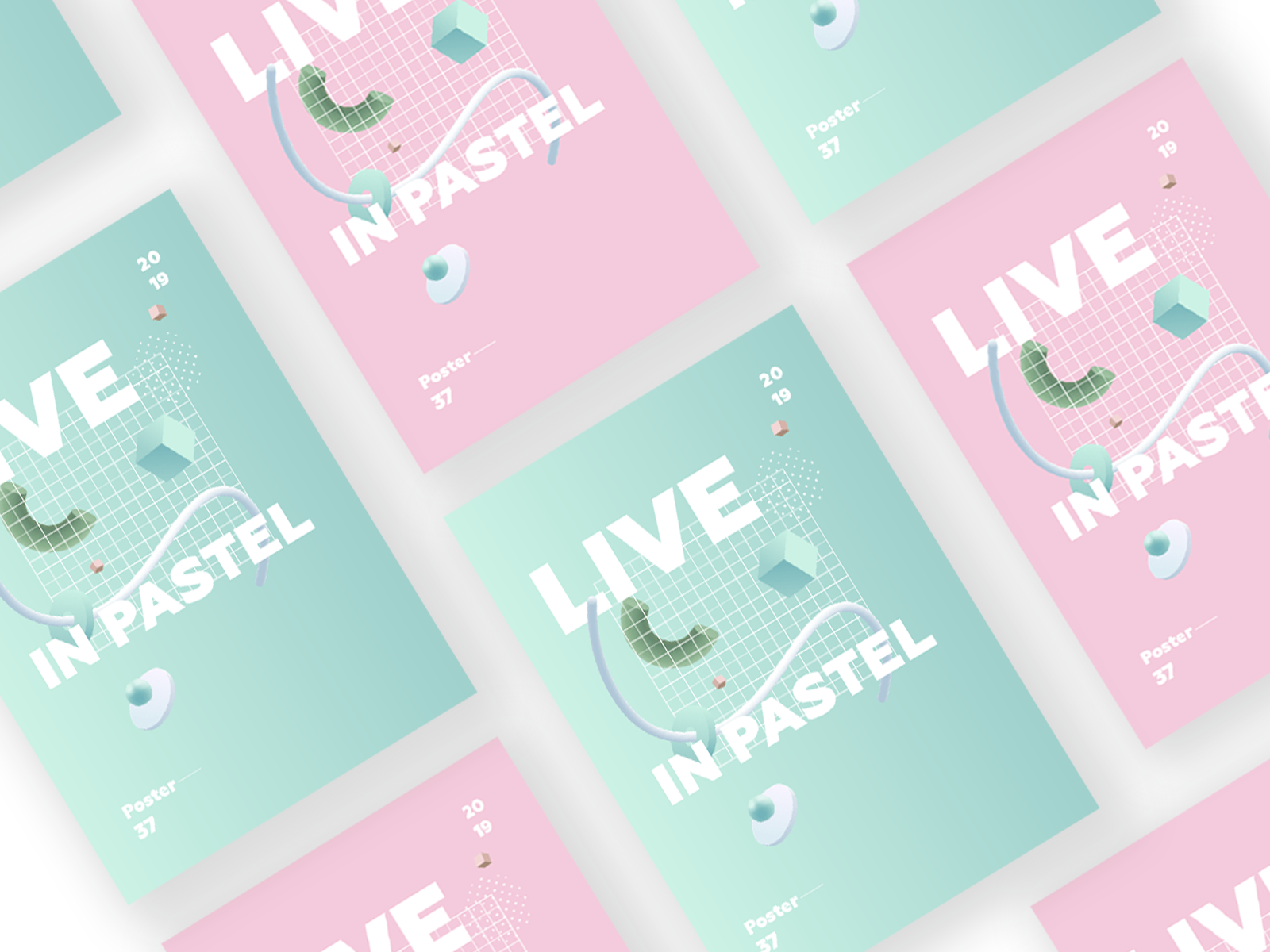 Live in Pastel concept graphic design ux ui pastel color type poster design square geometric simple illustration shapes 3d typography abstract poster design