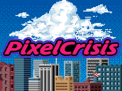 Pixel Crisis 8-bit building buildings city cloud clouds fun graphic design logo logo design logo type old school pixel pixel art retro sky video game video game logo video games