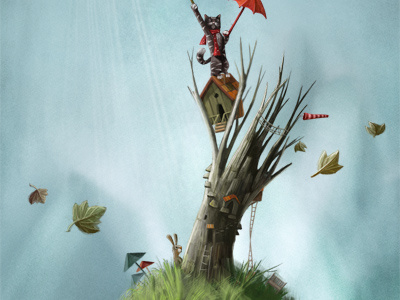 Tree book cat children epic illustration