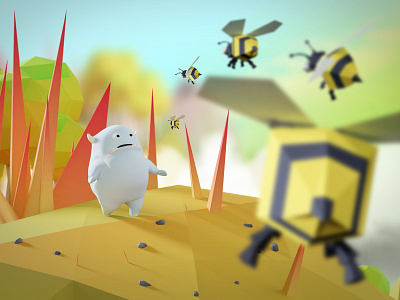 Gluton scared bees fear illustration lowpoly scared