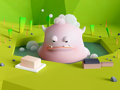 Gluton, angry monster 3d angry animation bath forest illustration low poly monster