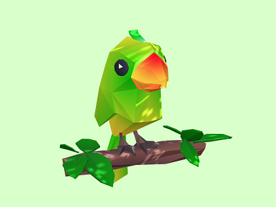Parrot 3d children cute game green illustration interactive leaf low poly parrot tree