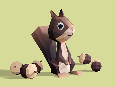 Squirrel 3d animation brown children cute game illustration interactive low poly nuts squirrel